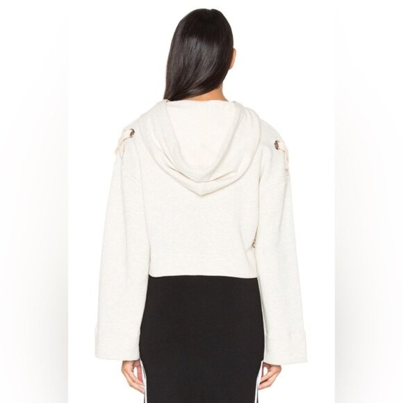 KENDALL & KYLIE Hoodie Sweatshirt Hoody Bell Sleeve Cropped Pullover Oatmeal - Picture 16 of 16